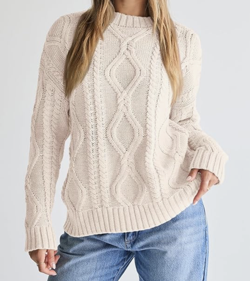Women's Oversized Cable Knit Crewneck Sweaters