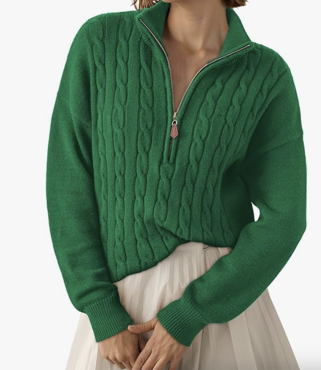 Dokotoo Women's Sweaters 2025 Fall Winter Quarter Zip Casual Ribbed Cable Knit Pullover