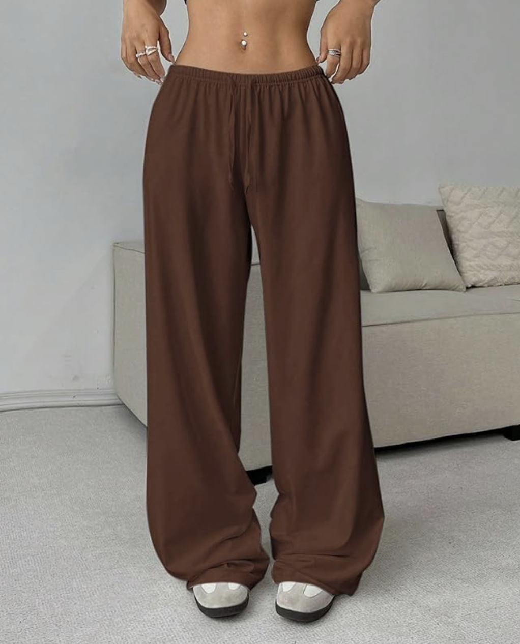 Women's Drawstring Waist Straight Streetwear Wide Leg Sweatpants Casual Loose Baggy Workout Long Summer Pants