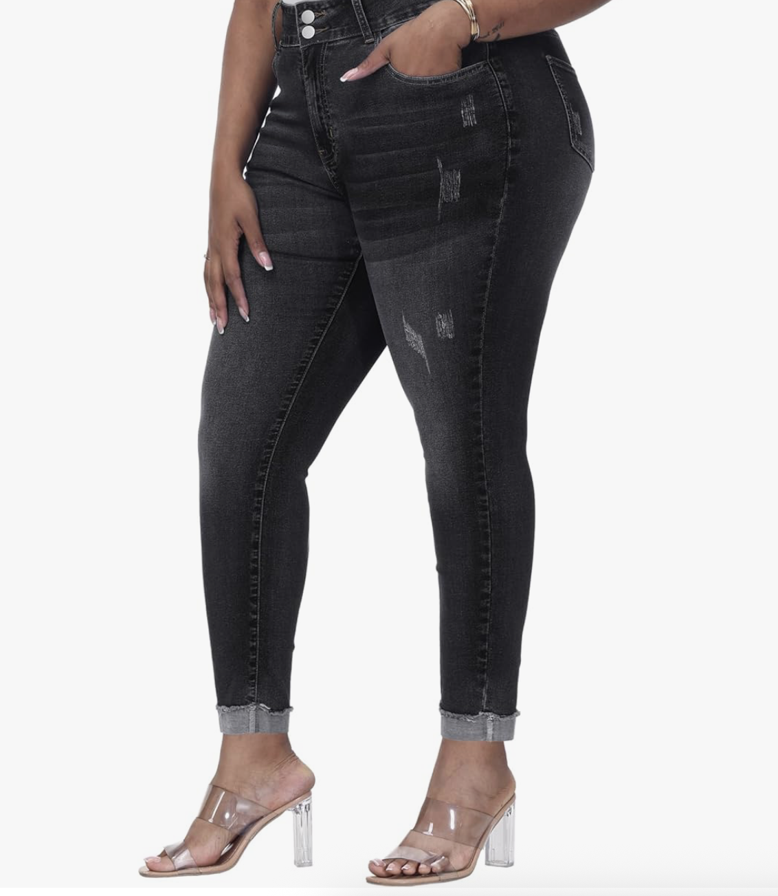 Womens Plus Size Skinny Jeans High Waisted Stretchy Classic Ankle Jean- Grey