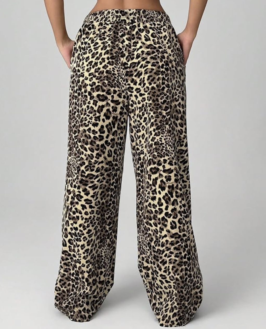 Women's Letter Leopard Print Straight Leg Pants Elastic Waist Y2K Trousers Bottoms with Pockets