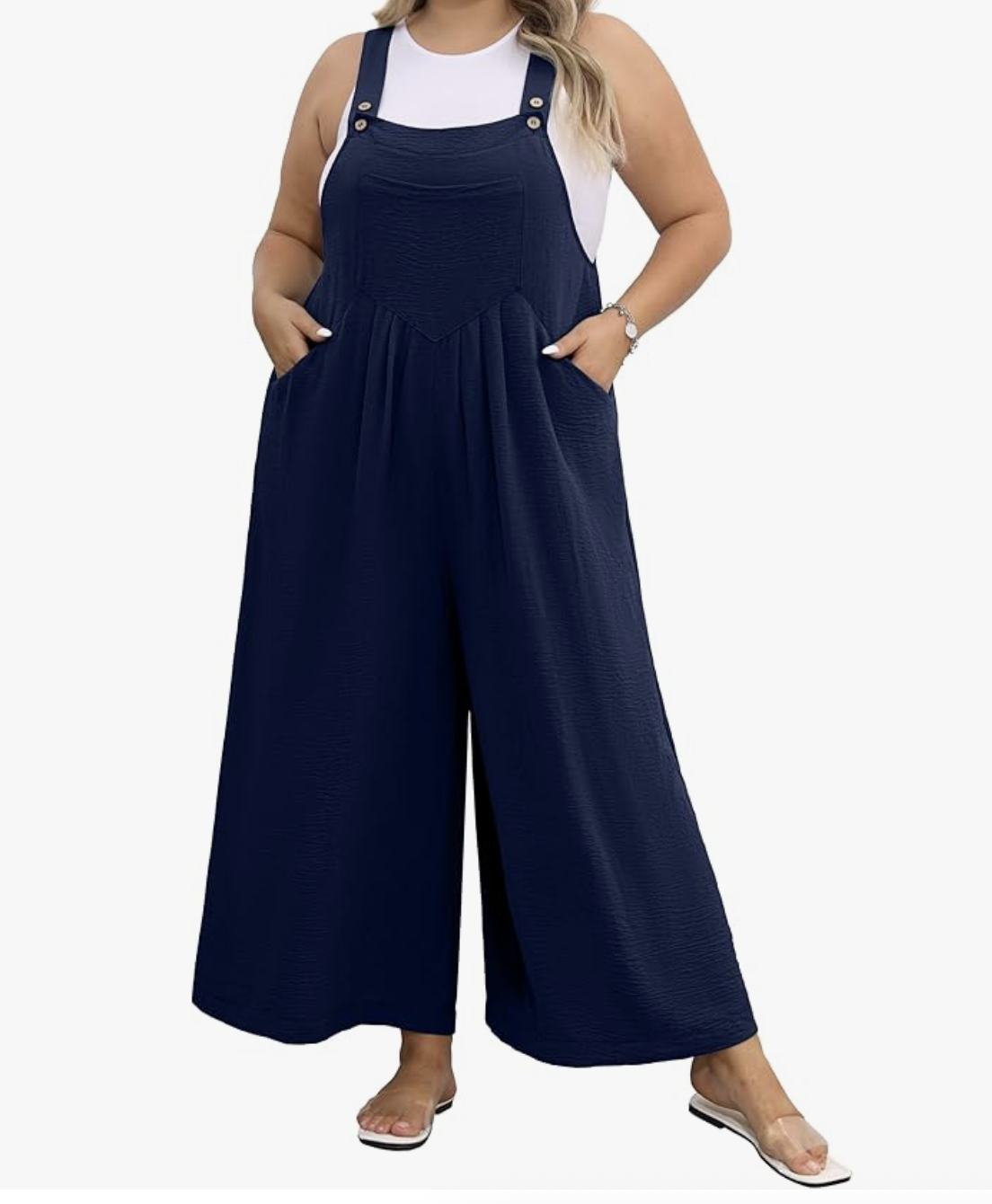 OLRIK Plus Size Jumpsuit for Women Wide Leg Adjustable Straps Romper Waist Loose Fit Overalls with Pockets Teacher Outfits