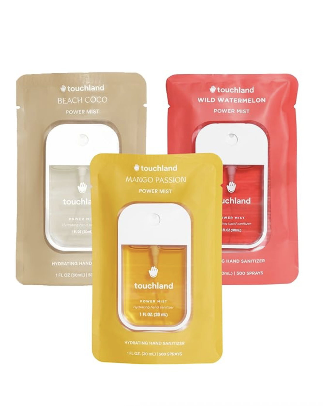 Touchland Power Mist Hydrating Hand Sanitizer Spray, TROPICAL Trio Set
