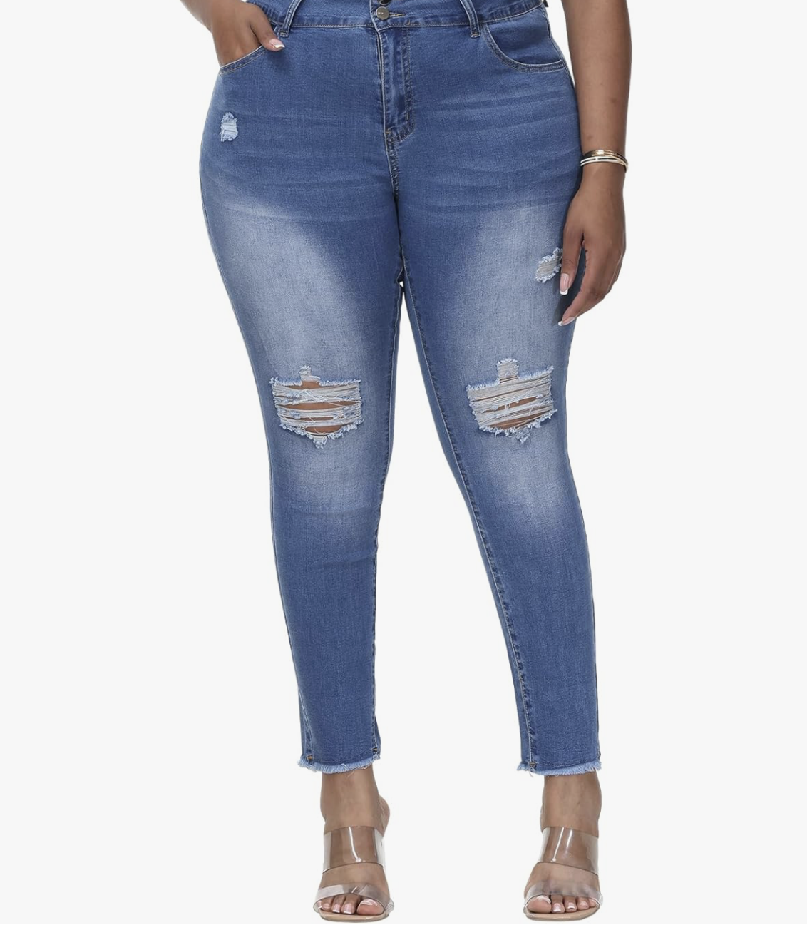 Womens Plus Size Skinny Jeans Stretchy High Waisted Ripped Distressed Ankle Jean