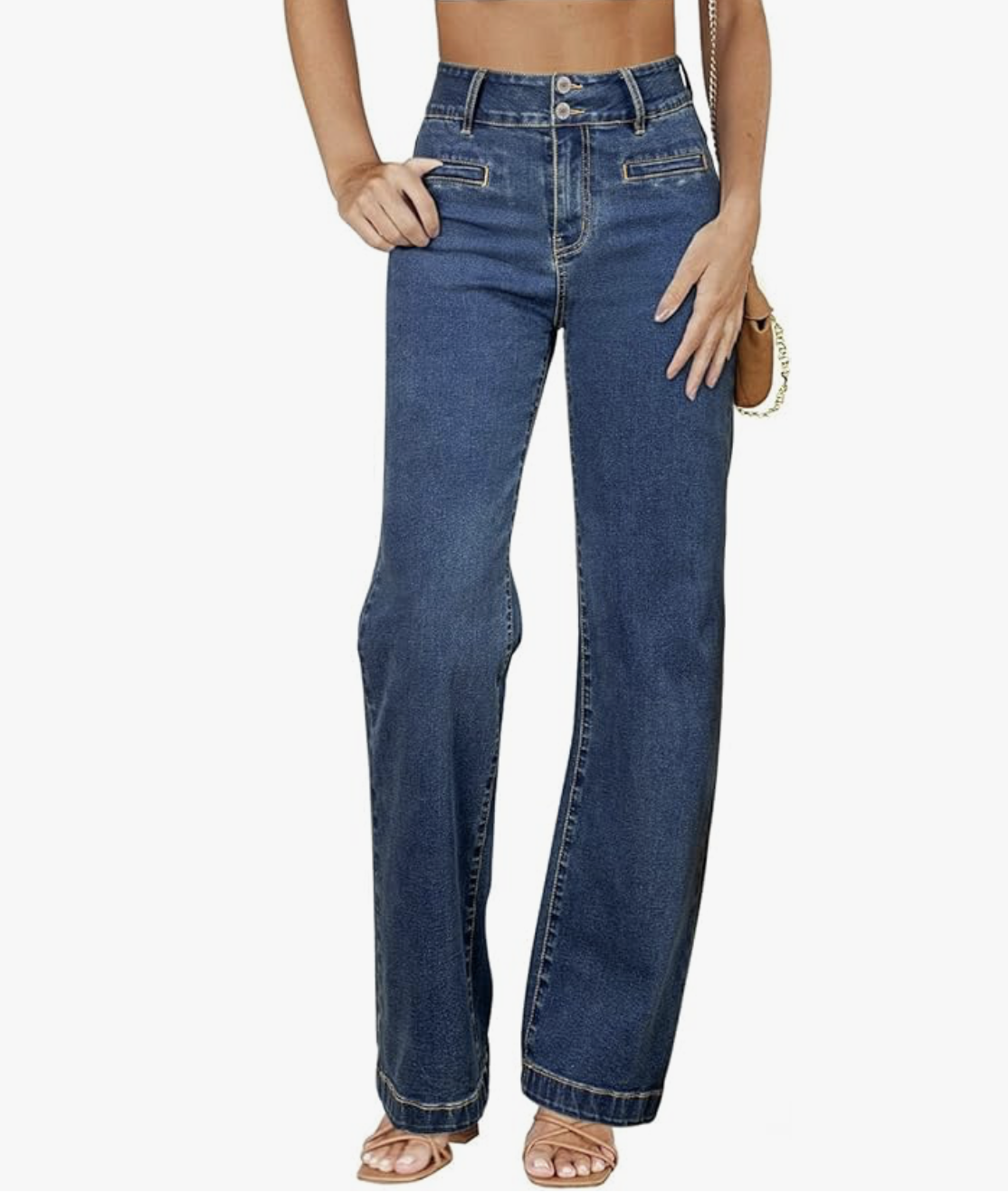 Sidefeel Women's Jeans High Waisted Straight Leg Stretchy Jeans Trendy Welt Pockets Loose Wide Leg Zimbaplatinum Denim Pants