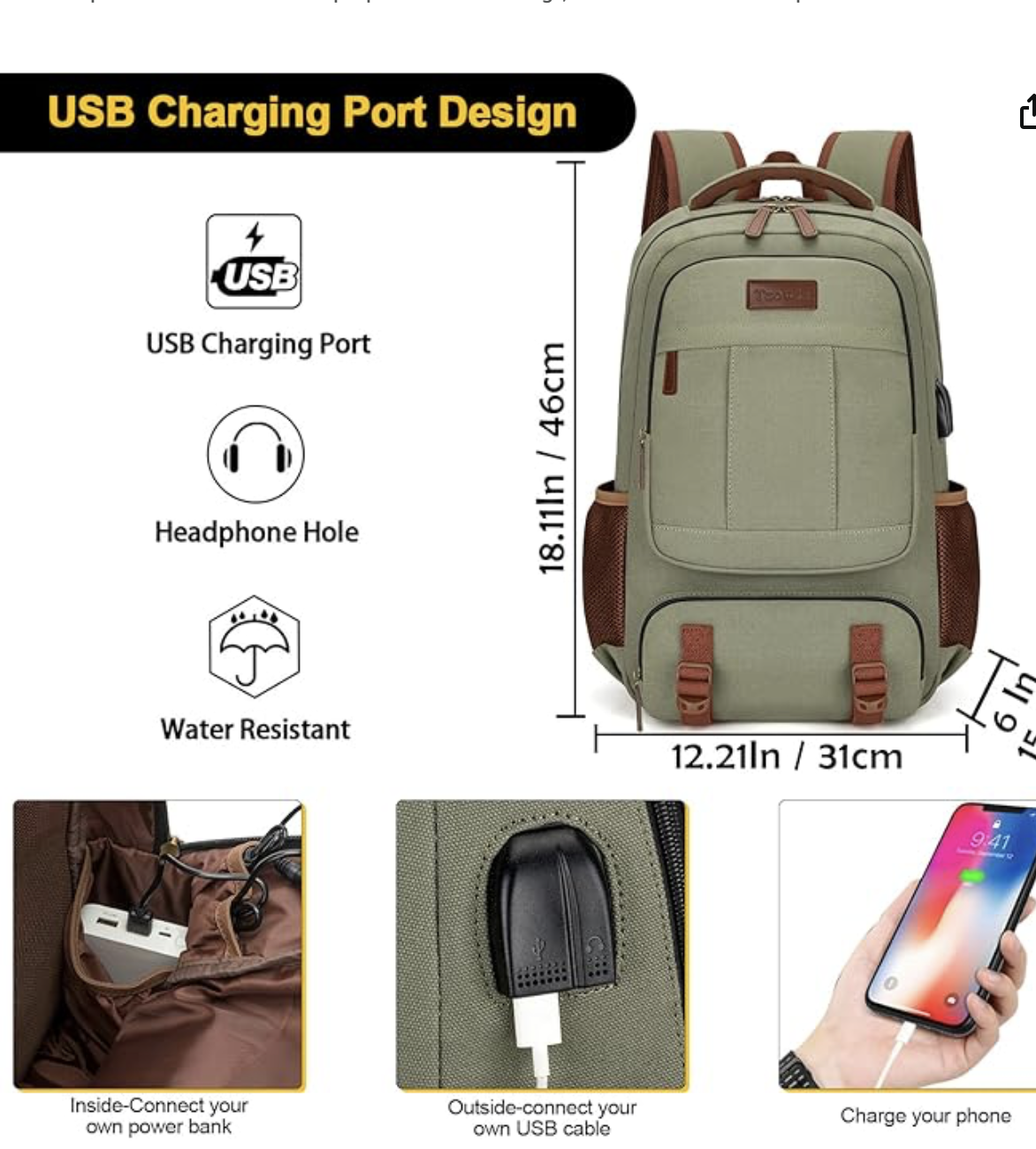 Tzowla Canvas Laptop Backpack, Bag for Men
