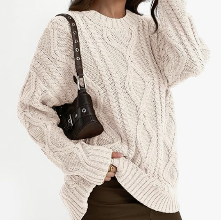 Women's Oversized Cable Knit Crewneck Sweaters
