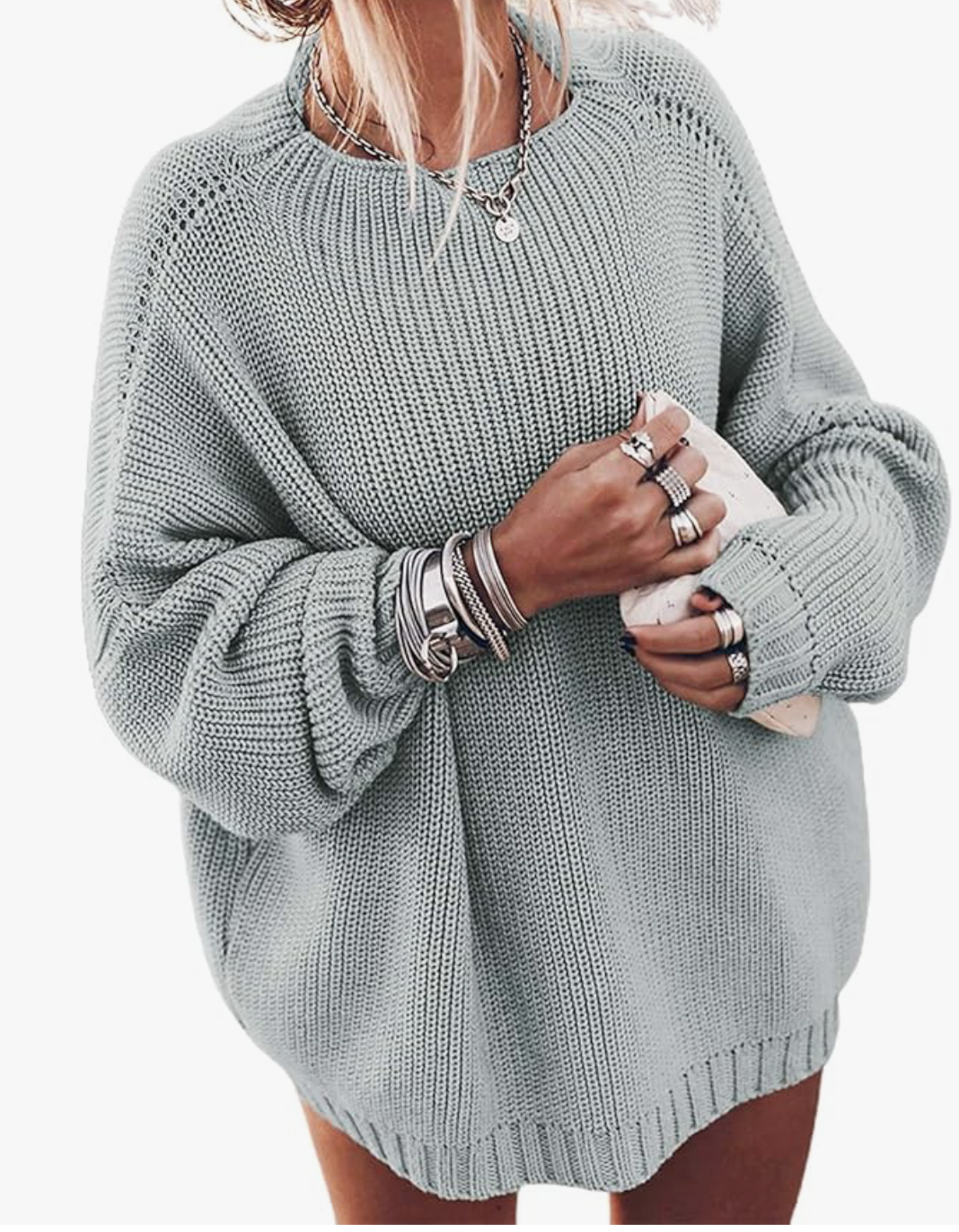 Ugerlov Women's Oversized Sweaters Batwing Sleeve Mock Neck Jumper Tops Chunky Knit Pullover Sweater