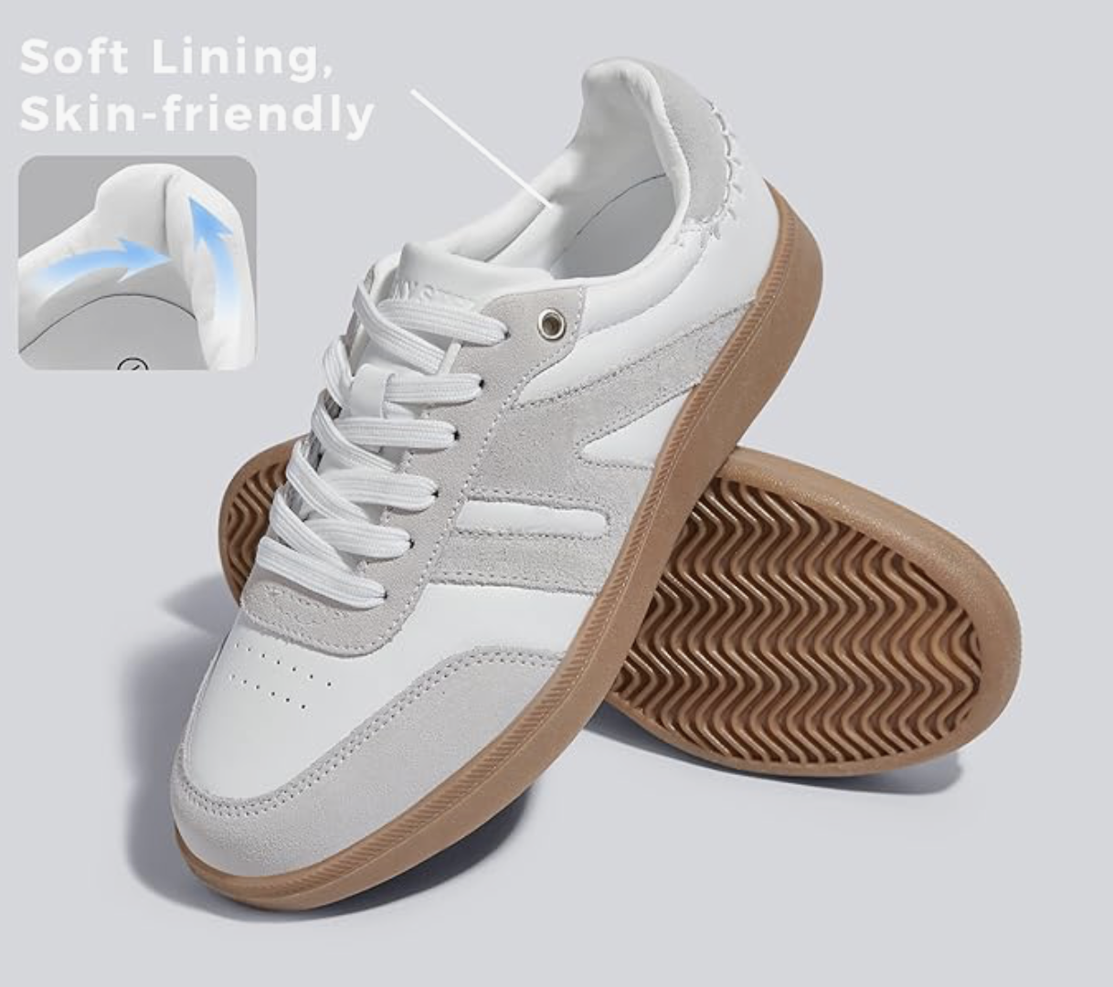 LUCKY STEP Women Classic Retro Gum Sole Fashion Sneakers Casual Tennis Skate Shoe Genuine Leather Walking Footwear Anti Slip Trainers