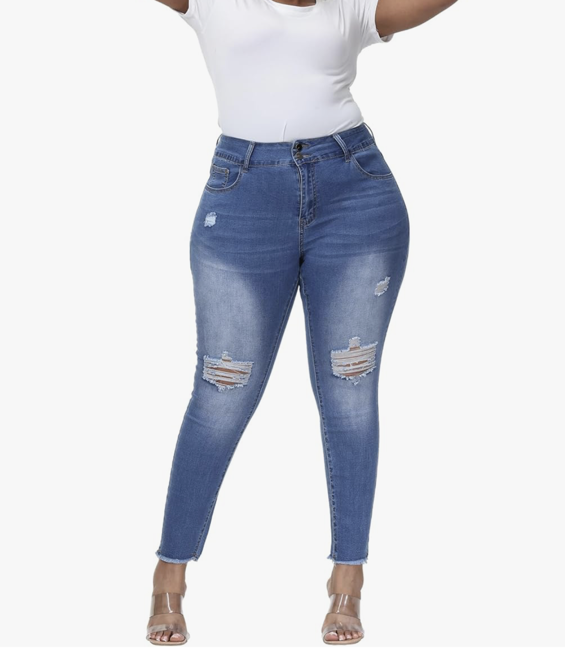 Womens Plus Size Skinny Jeans Stretchy High Waisted Ripped Distressed Ankle Jean
