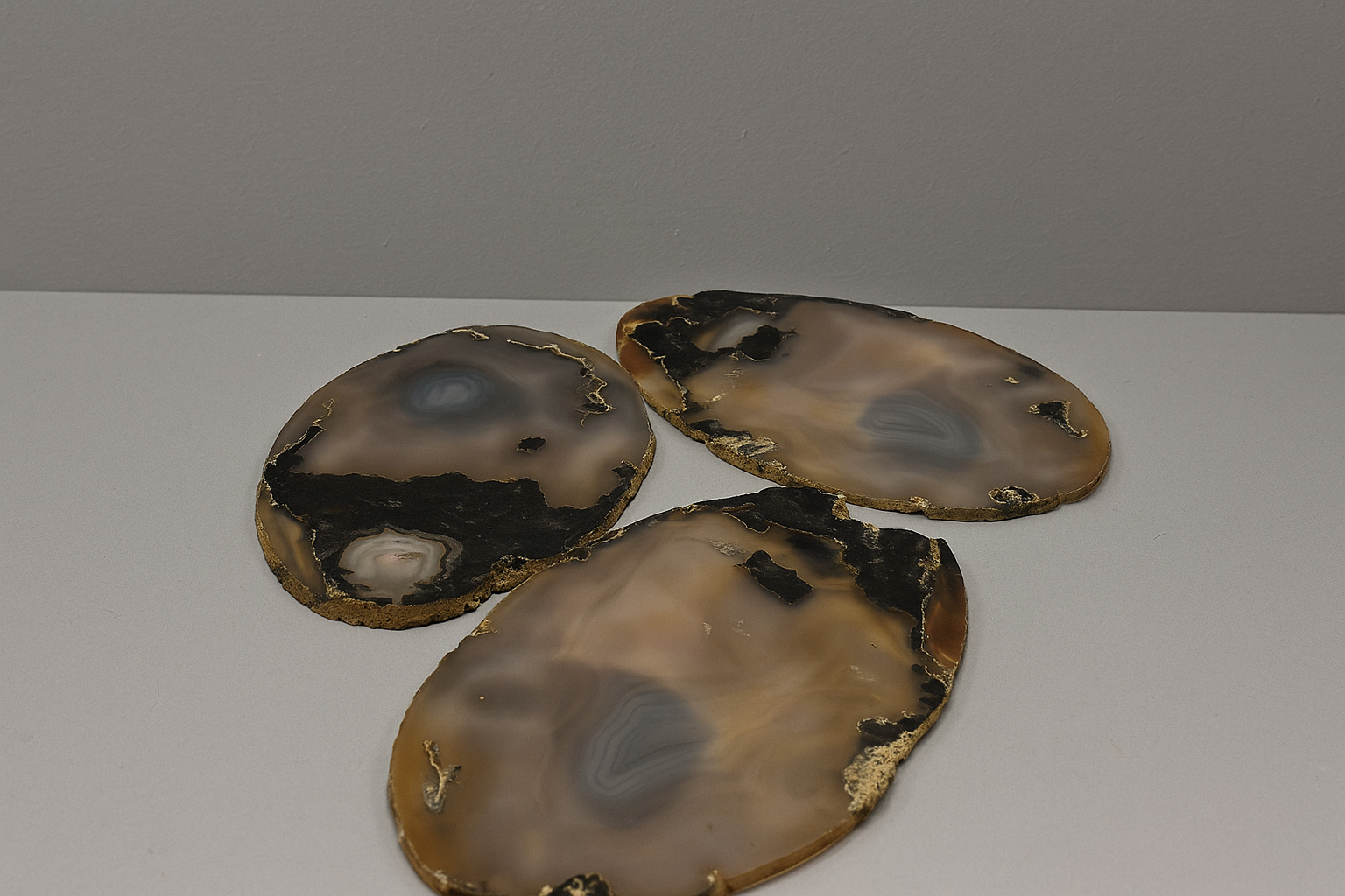 Trio de bases de ágata natural