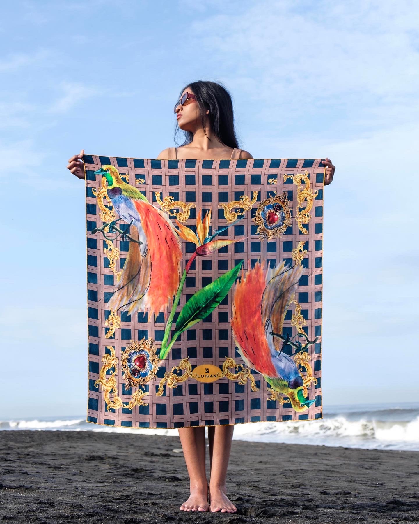 90 x 90 Silk Scarf Bird of Paradise