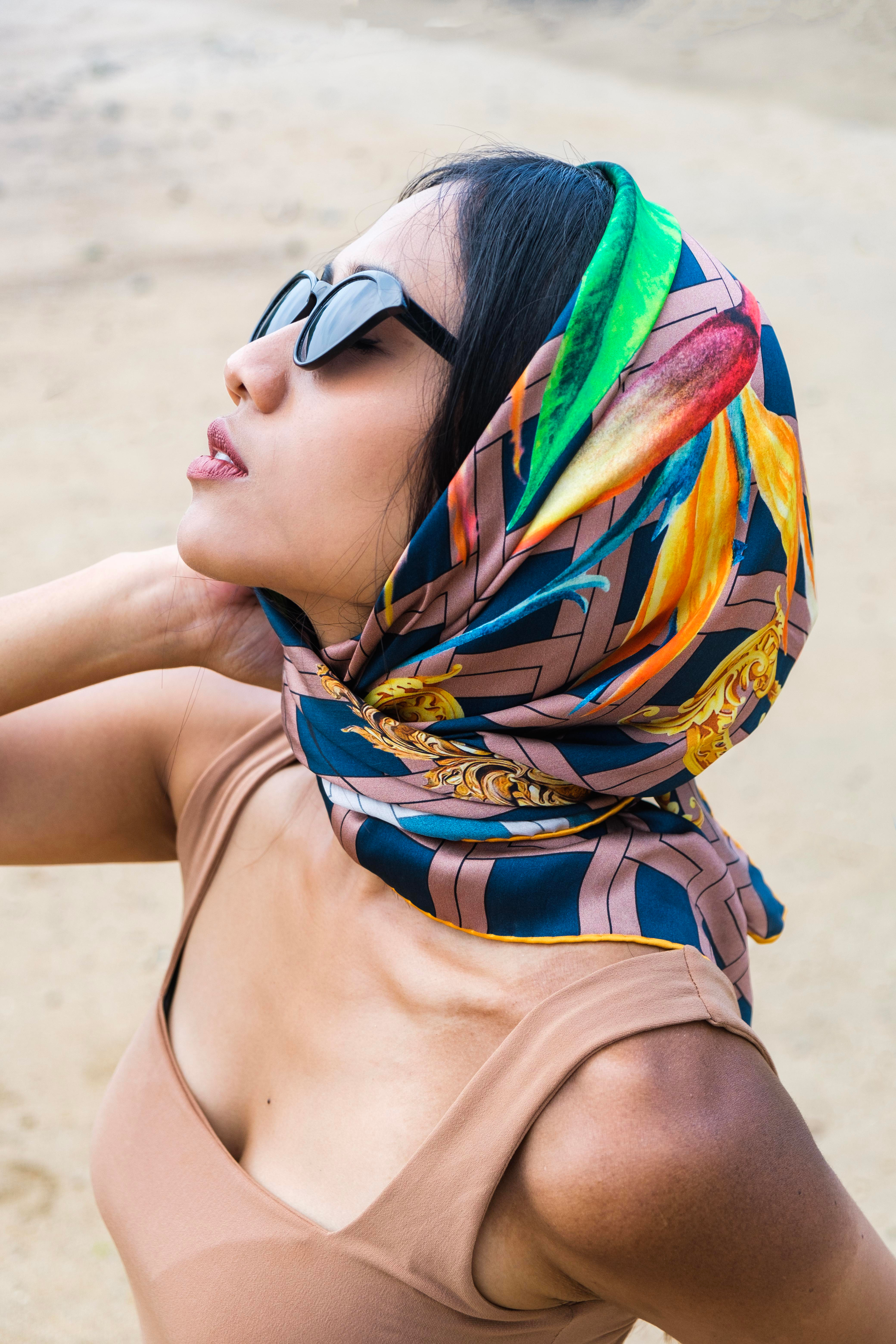 90 x 90 Silk Scarf Bird of Paradise 