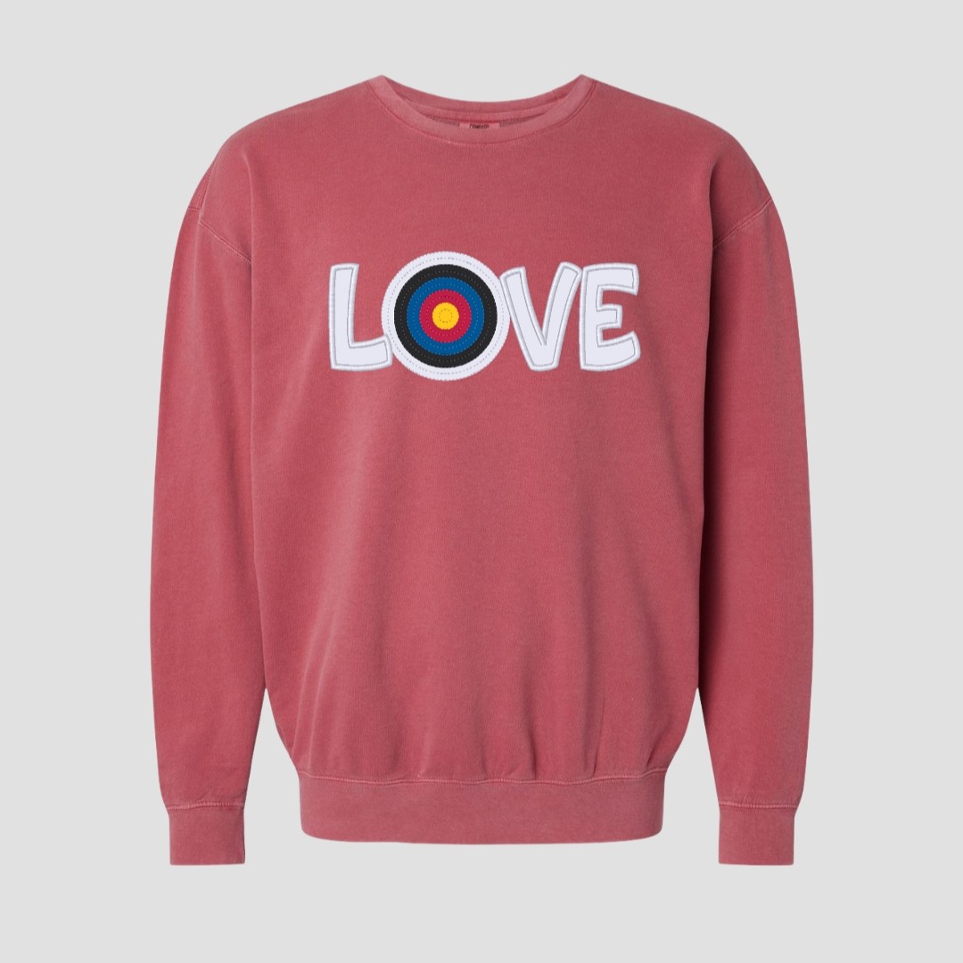 LOVE Archery Comfort Colors Custom Applique & Embroidery Crewneck Sweatshirt