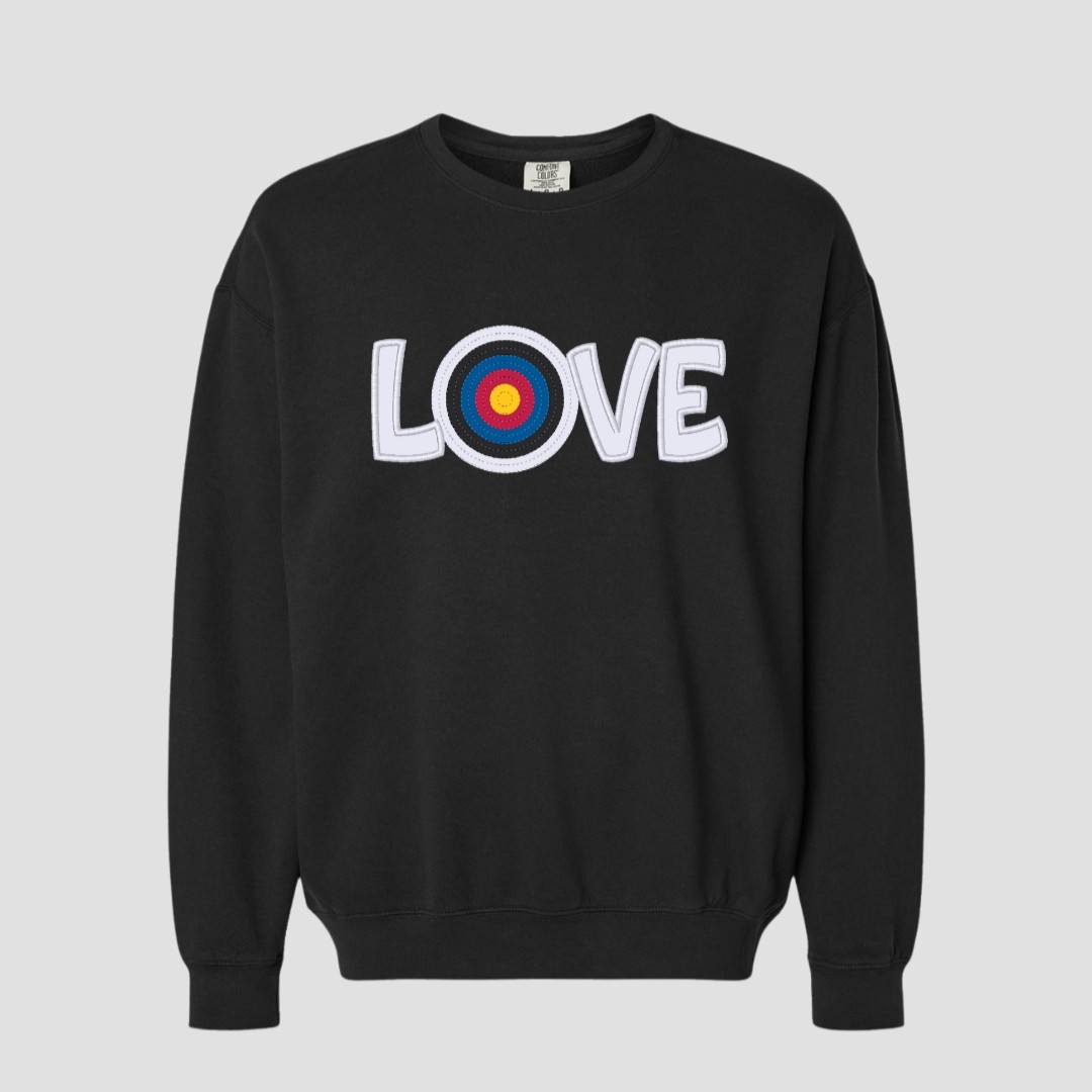 LOVE Archery Comfort Colors Custom Applique & Embroidery Crewneck Sweatshirt