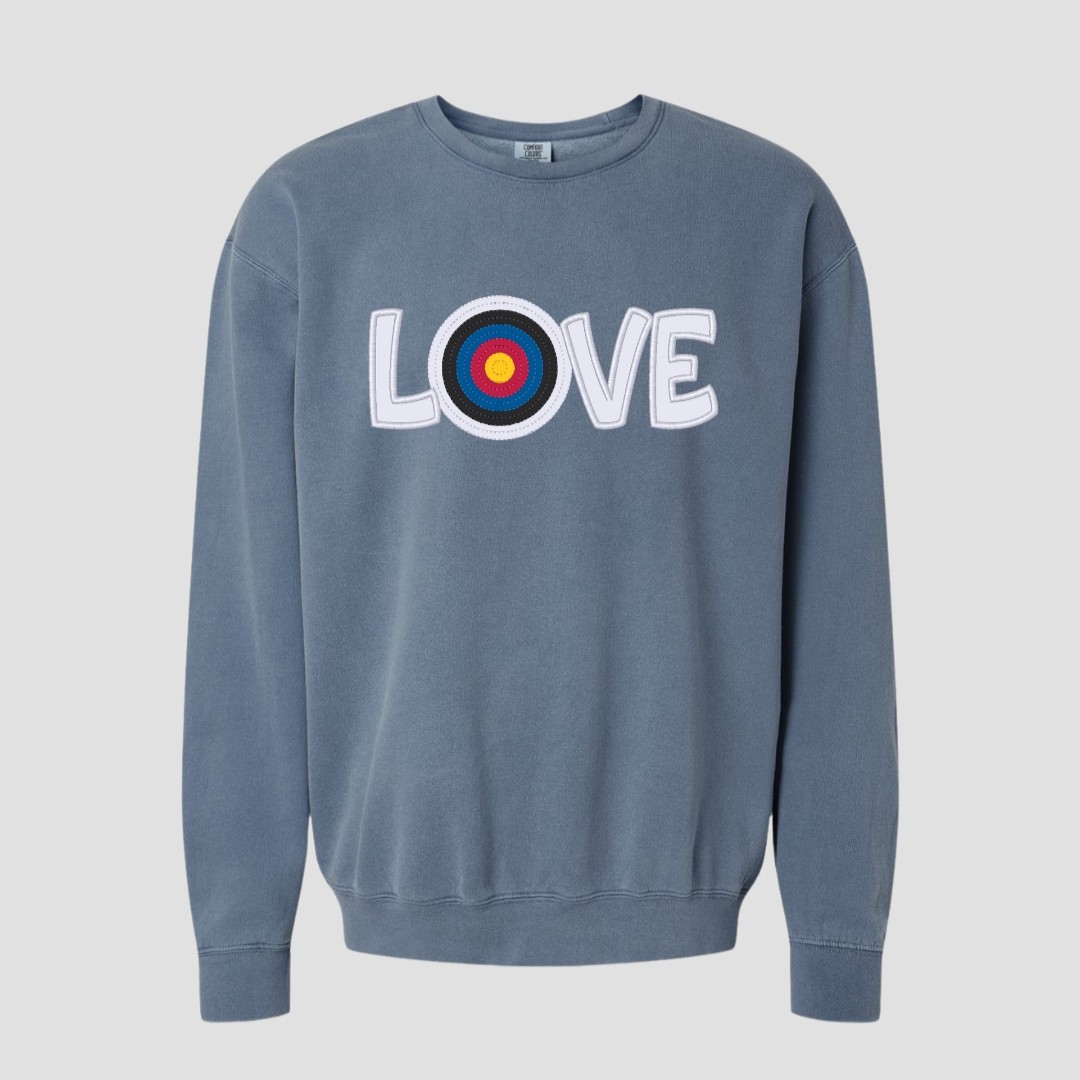LOVE Archery Comfort Colors Custom Applique & Embroidery Crewneck Sweatshirt