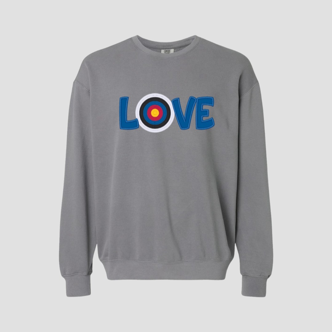 LOVE Archery Comfort Colors Custom Applique & Embroidery Crewneck Sweatshirt