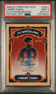 2023-24 Topps FCB YOTD Lamine Yamal Auto-Wood Dragon Card