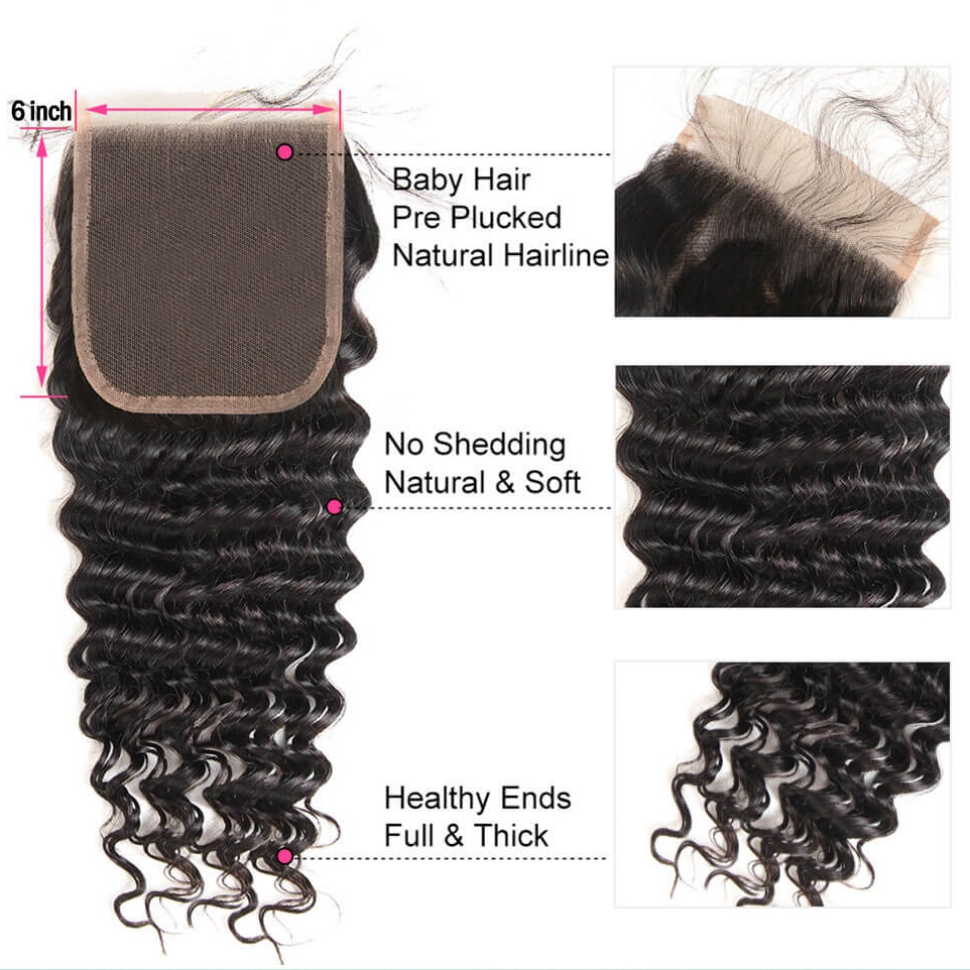 Flower Hair Factory 100% Natural 2x6 4x4 5x5 6x6 7x7 Straight Deep Wave Deep Curly Human Hair Lace Closure 