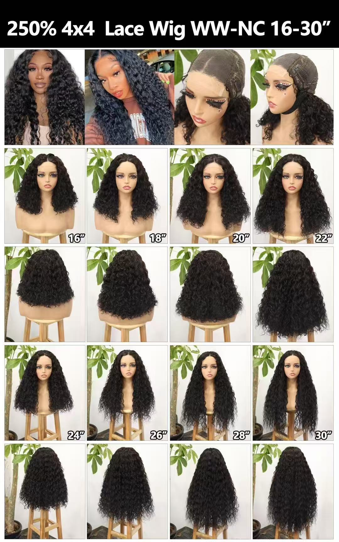 Flower Hair Factory 250% Density  Water 4x4 Lace Wig 100% Natural Real Virgin Hair Wigs