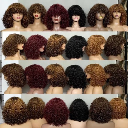 Flower Hair Factory Stock Curly 100% Natural Human Hair Wig Collection Machine Made Fringe Wigs