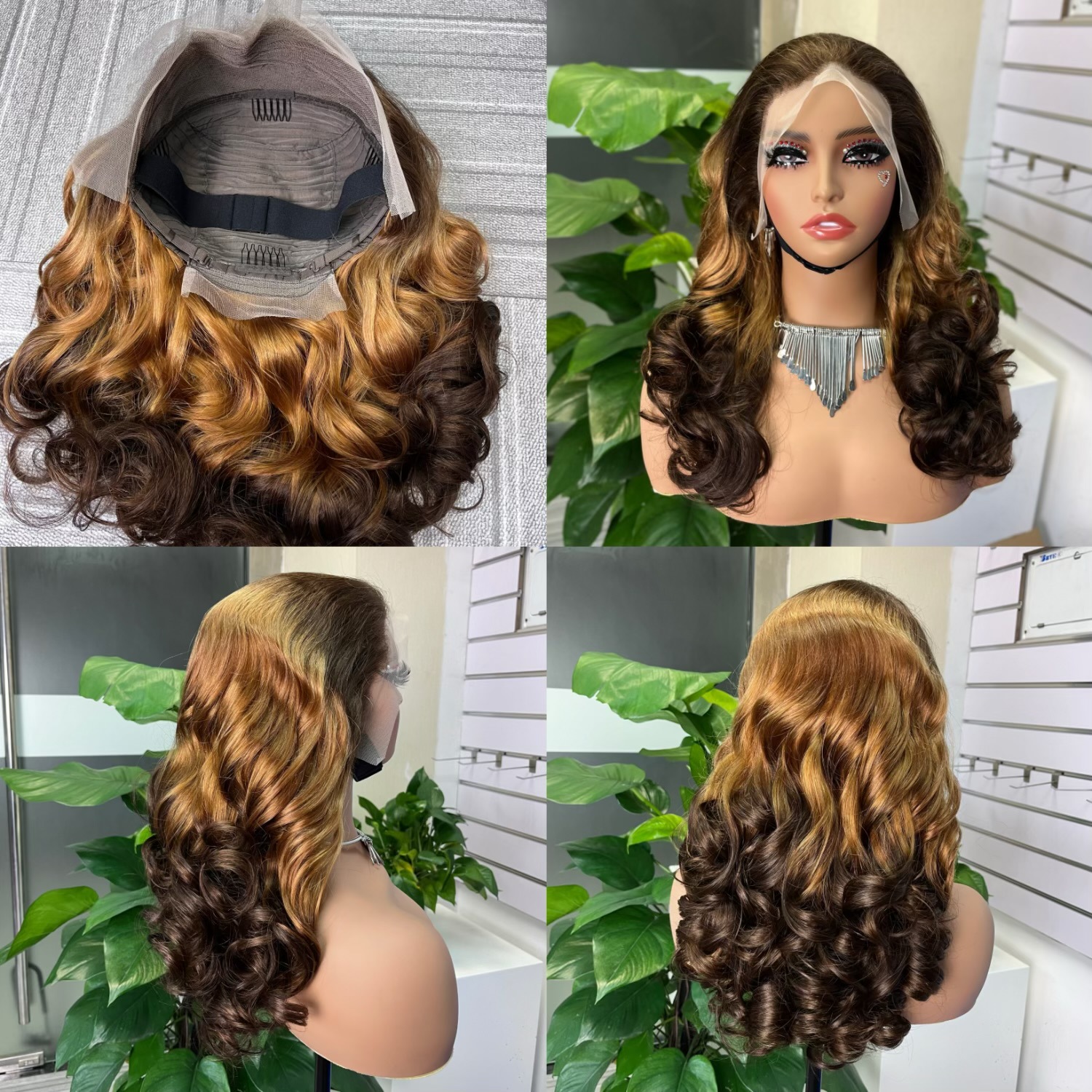 Flower Hair Factory 300% Density Loose Bouncy Curly 13x4 Lace Front Wig Collection 100% Natural Raw Hair Glueless Wigs