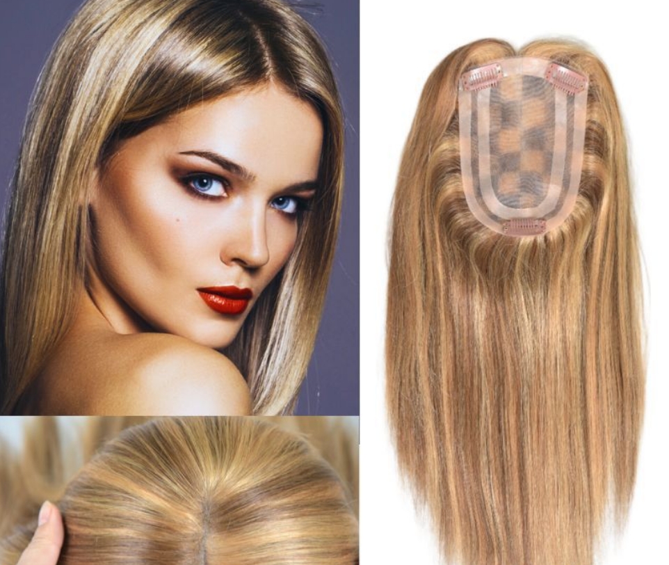 Flower Hair Factory 100% Natural Human Hair 4x6 inch Blonde Hair Women Topper Lady Topper