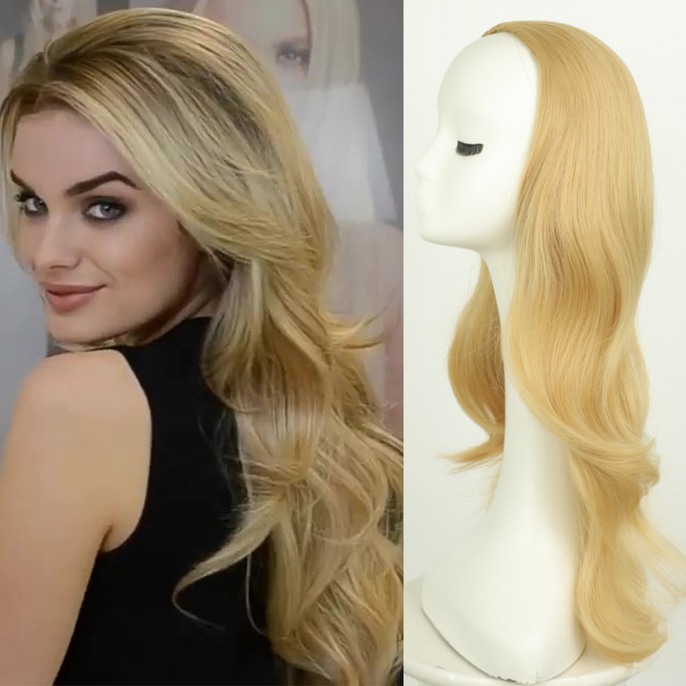 Flower Hair Factory Ready To Ship Synthetic Hair Long Blonde Wavy Half Wig