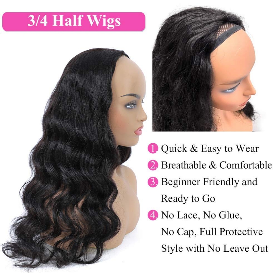 Flower Hair Factory Stock 100% Natural Human Hair Kinky Curly Deep Wave Deep Curly Body Wave Kinky Straight 3-in-1 Half Wig