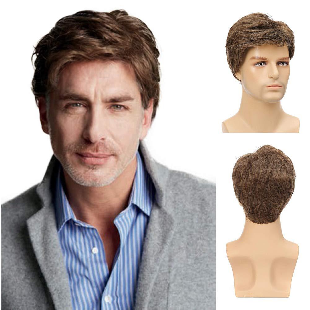 Flower Hair Factory Ready To Ship Synthetic Hair Men's Short Brown Wig
