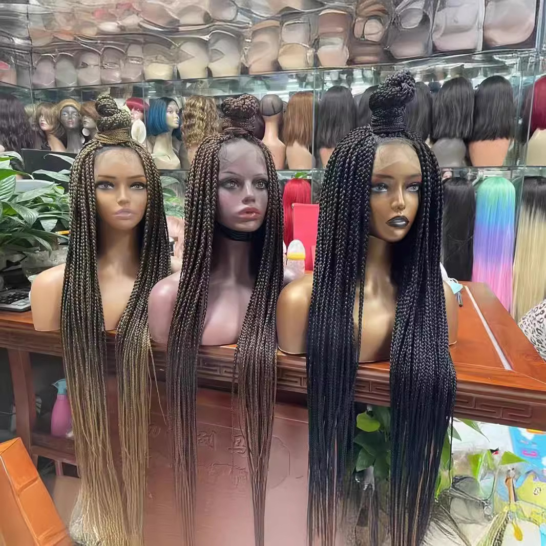 Flower Hair Factory Ready To Ship 100% Synthetic Hair Long Box Braids Lace Wig