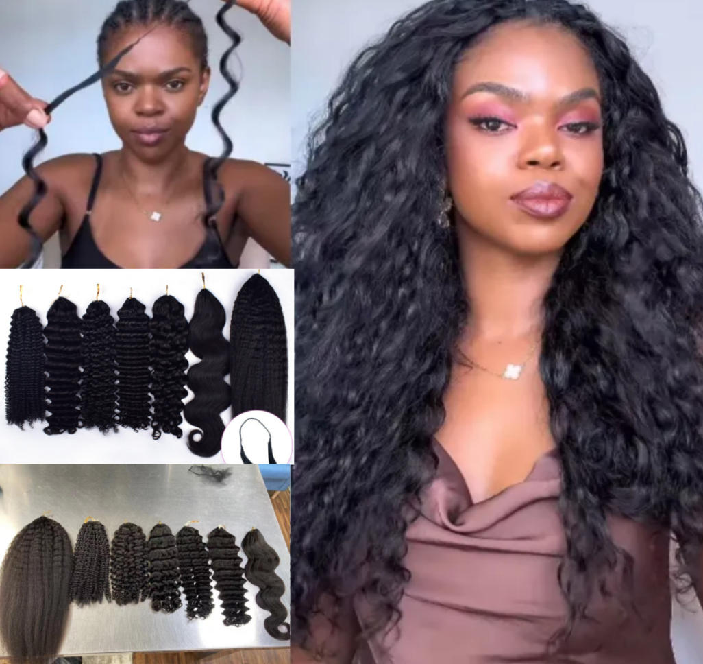 100% Natural Virgin Raw Hair Deep Curly Deep Wave Water Wave Kinky Curly Kinky Straight Body Wave Feather Tip Crochet Hair Extensions 