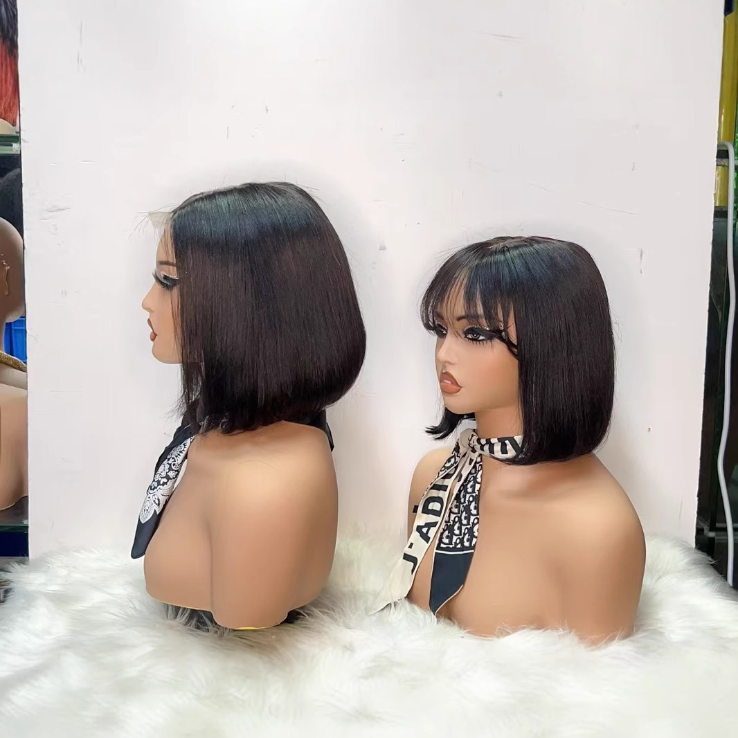 100% Natural Virgin Hair 2x6 Lace Closure Wigs Short Straight SDD Super Double Drawn Fringe Bob Wig