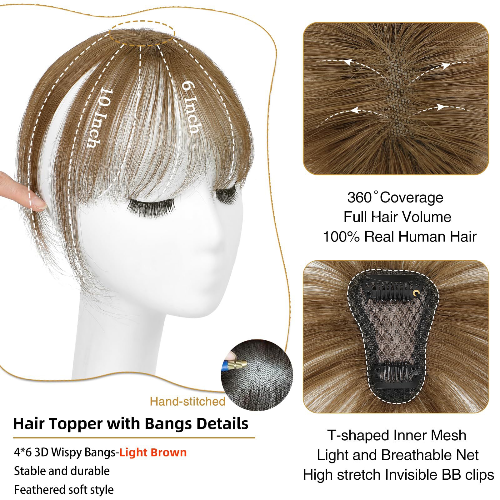 100% Natural Human Hair Fringe Clip-In Bangs Hairpiece