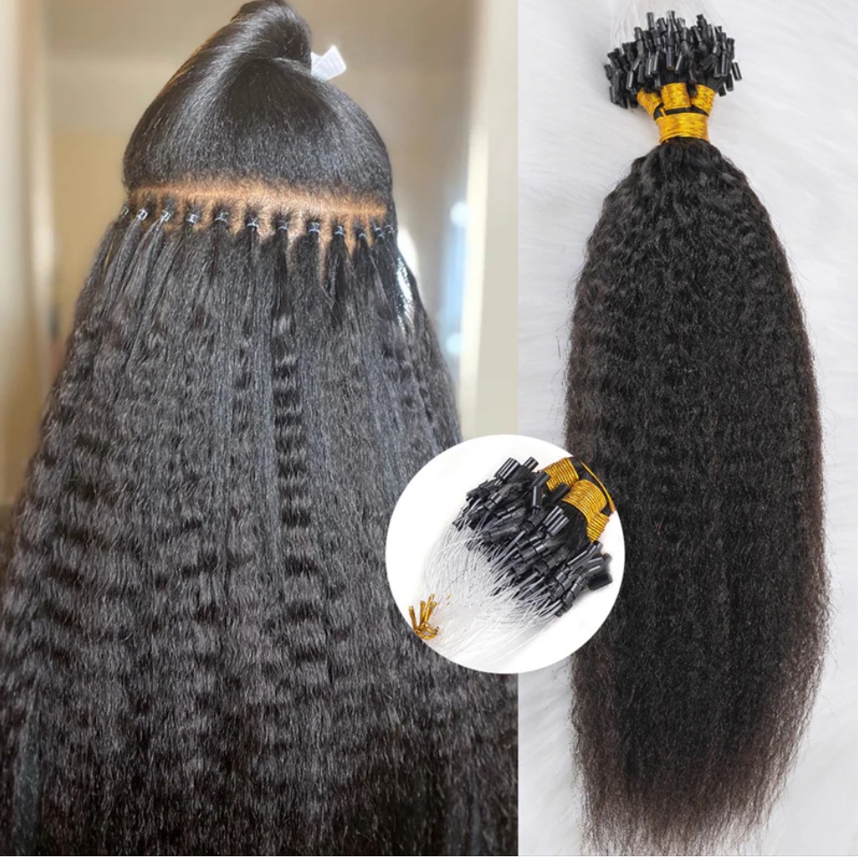 Flower Hair Factory Stock Micro Links Deep Wave Body Wave Water Kinky Straight Kinky Curly Microlink Hair Extensions