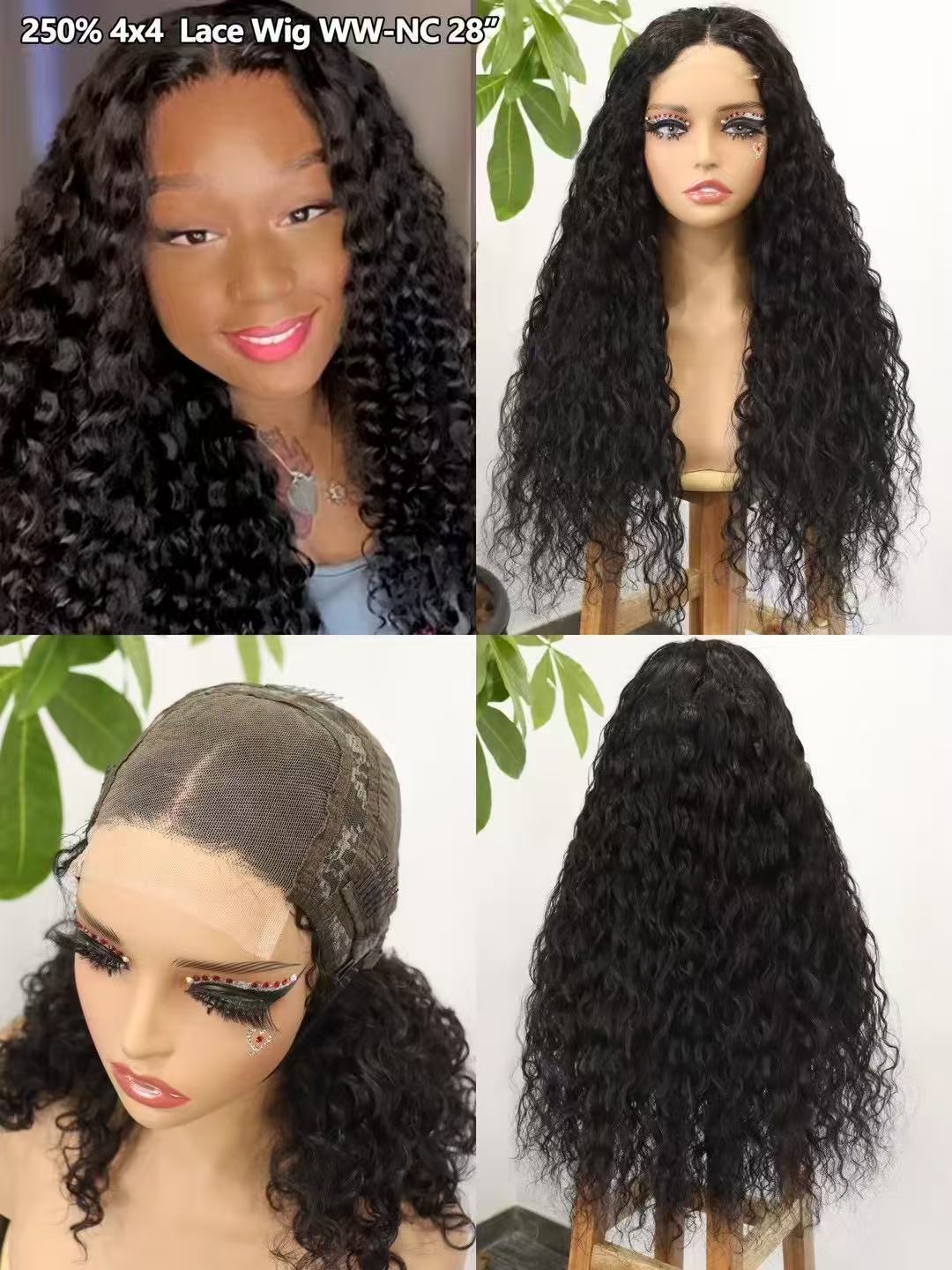 Flower Hair Factory 250% Density  Water 4x4 Lace Wig 100% Natural Real Virgin Hair Wigs