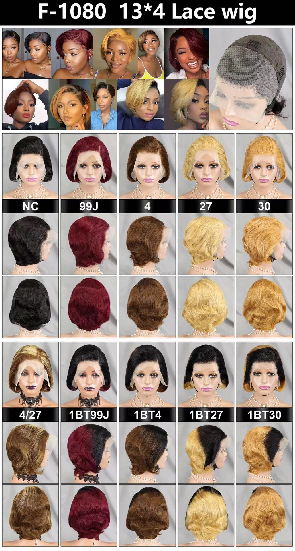 Flower Hair Factory F-1080 13x4 Short Pixie Lace Frontal Wig 100% Natural Human