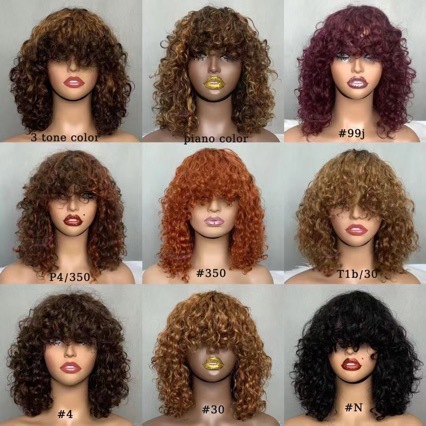 Flower Hair Factory Stock Curly 100% Natural Human Hair Wig Collection Machine Made Fringe Wigs
