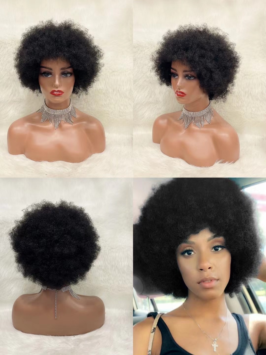 Flower Hair Factory Ready To Ship Afro Curly 100% Natural Himan Hair Wig Machine Made Wigs