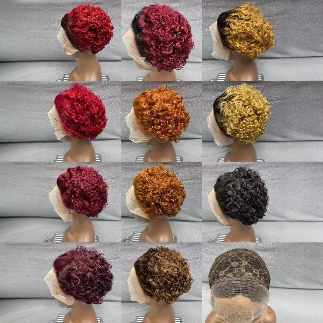 Short Pixie Curly 100% Natural Real Human Hair Lace Frontal Wigs Collection 