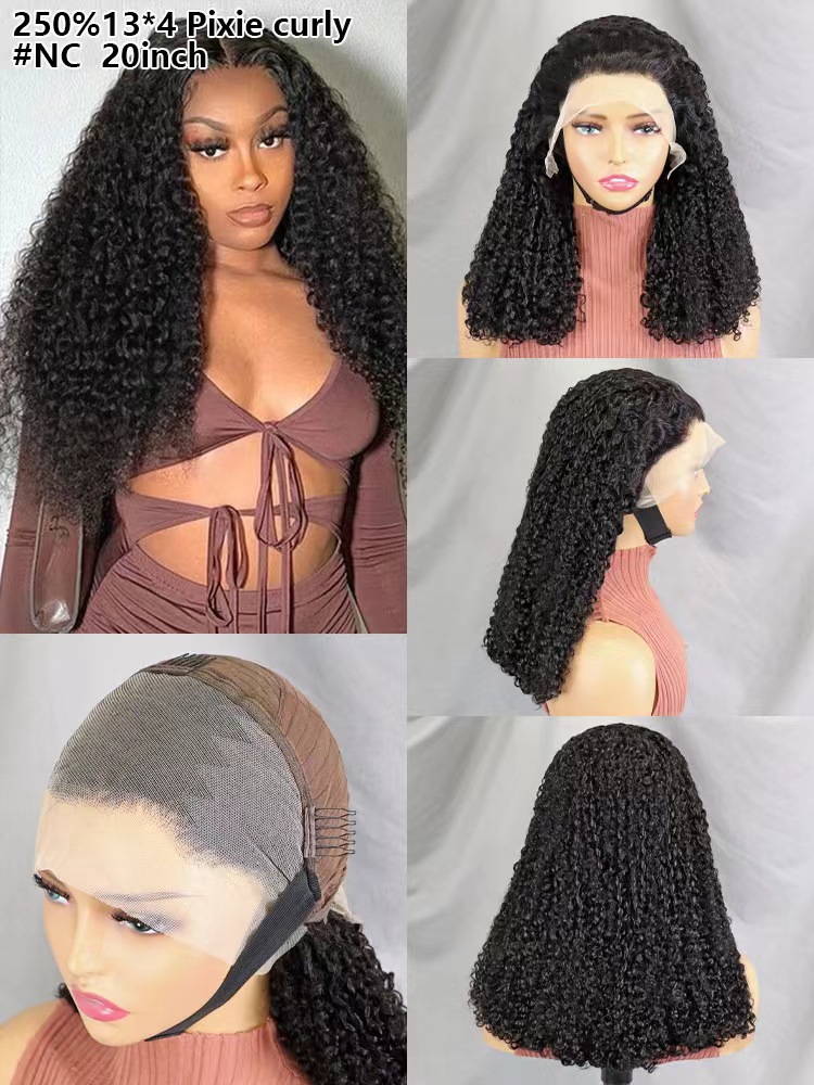 Flower Hair Factory Double Drawn Pixie Curly Wig 250% Density 13*4 Lace Front Wig 100% Natural Human Hair