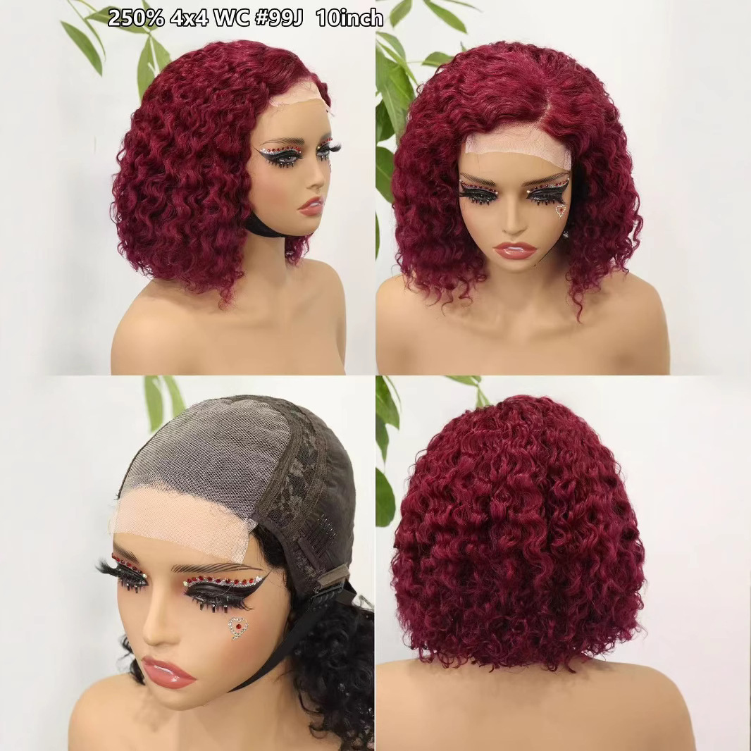 250% Density 4x4 Water Curly Lace Closure Wig 10 Inch 12inch Bob Wig 100% Natural Virgin Hair 