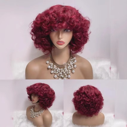 Flower Hair Factory Stock Curly 100% Natural Human Hair Machine Made Fringe Wig Collection 
