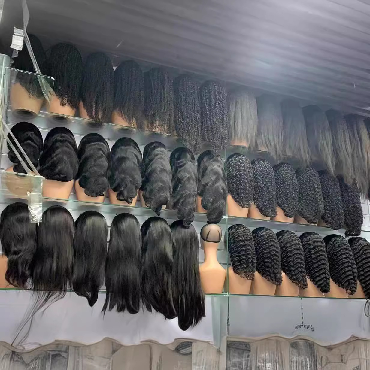 Flower Hair Factory 100% Natural Real Human Hair Long Body Wavy Kinky Straight Natural Black Lace Frontal Wig