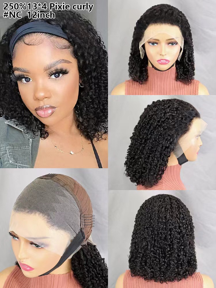 Flower Hair Factory Double Drawn Pixie Curly Wig 250% Density 13*4 Lace Front Wig 100% Natural Human Hair