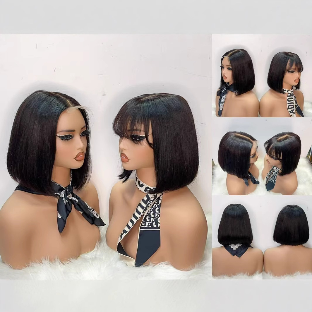 100% Natural Virgin Hair 2x6 Lace Closure Wigs Short Straight SDD Super Double Drawn Fringe Bob Wig