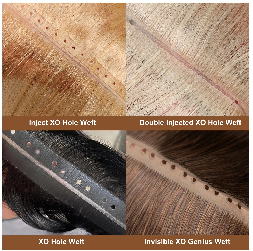 Flower Hair Factory Custom Blonde Highlight XO Hole Invisible Butterfly Twin Tab hair extension weft
