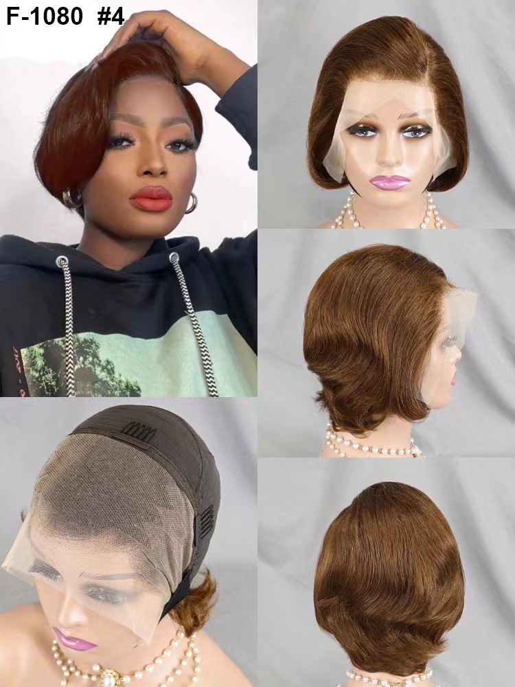 Flower Hair Factory F-1080 13x4 Short Pixie Lace Frontal Wig 100% Natural Human