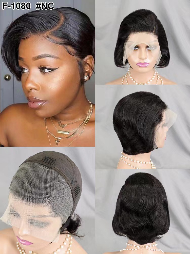 Flower Hair Factory F-1080 13x4 Short Pixie Lace Frontal Wig 100% Natural Human