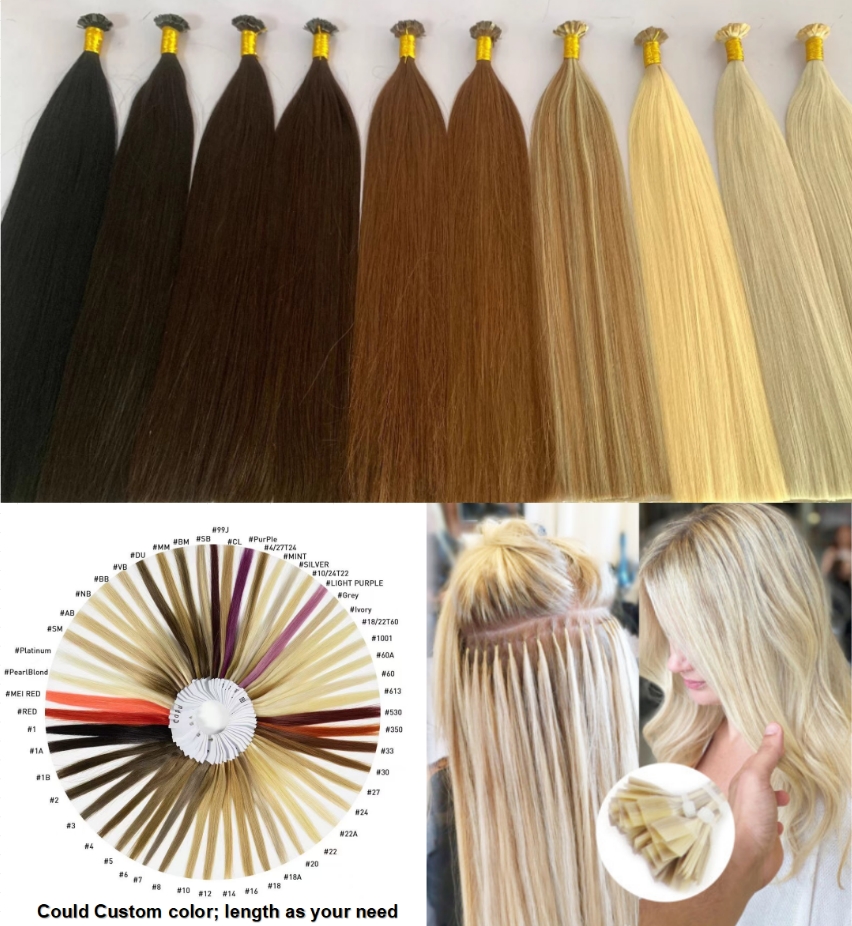 Flower Hair Factory Custom Straight Fusion Keratin U Tip Flat Tip Y Tip Human Hair Extensions